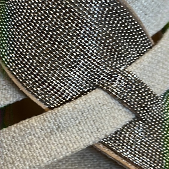 VANELI Lemmie linen metal bead cross strap slide, round bamboo reed heel, sz 7.5 - Picture 5 of 6